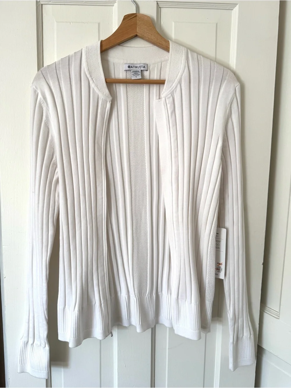 NWT Athleta White Fairway Chandail Ribbed Zip-Up Sweater, Large - Picture 4 of 11